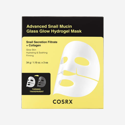 COSRX Advanced Snail Mucin Glass Glow Hydrogel Mask - 34g x 3ea | Hydrating Radiance-Boosting Sheet Mask Set
