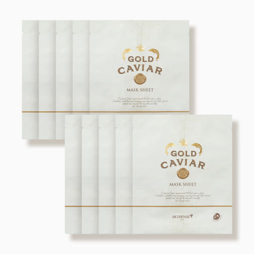 SKINFOOD Gold Caviar EX Mask Sheet 10 Pack | Intensive Anti-Aging Treatment with Caviar Extract & 24K Gold