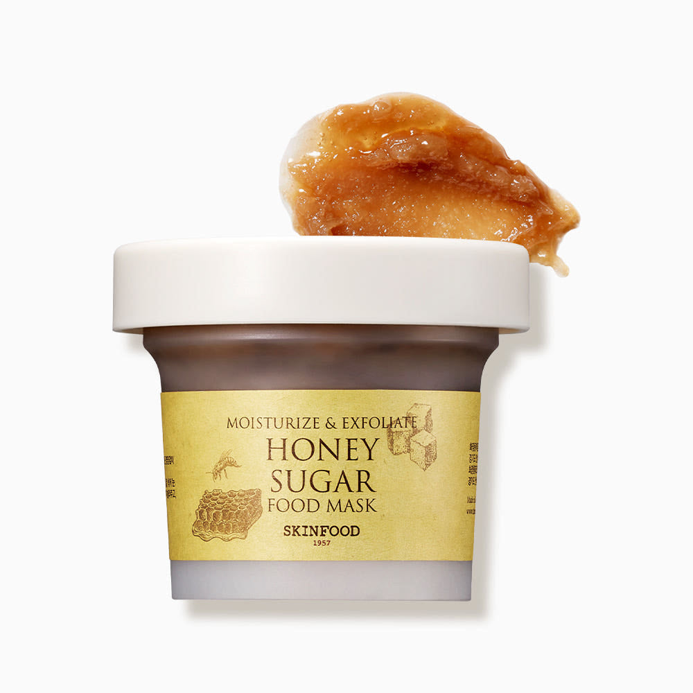 SKINFOOD Honey Sugar Face Mask 120g Dual Exfoliating & Hydrating Wash-Off Mask with 36% Black Sugar & Strawberry Extract