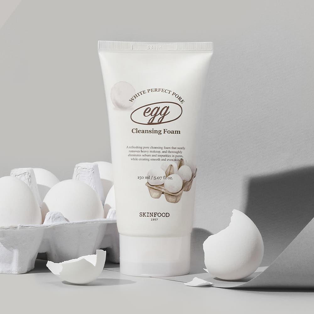 SKINFOOD Egg White Perfect Pore Cleansing Foam 150ml | Oil-Control & Pore-Tightening Face Wash with Egg White Extract