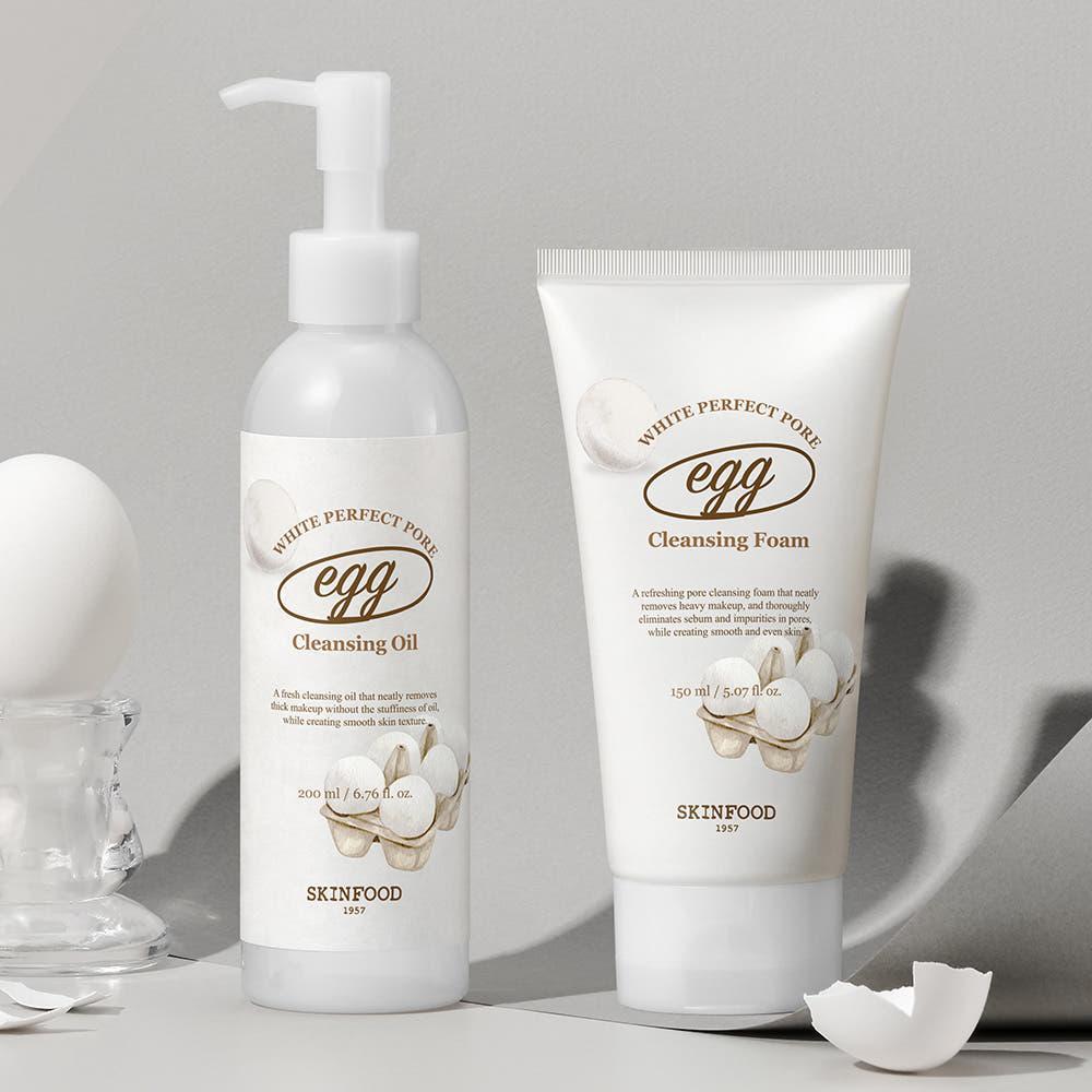 SKINFOOD Egg White Perfect Pore Cleansing Oil 200ml | Deep Cleansing & Makeup Remover with Egg White Extract for Oily & Combination Skin