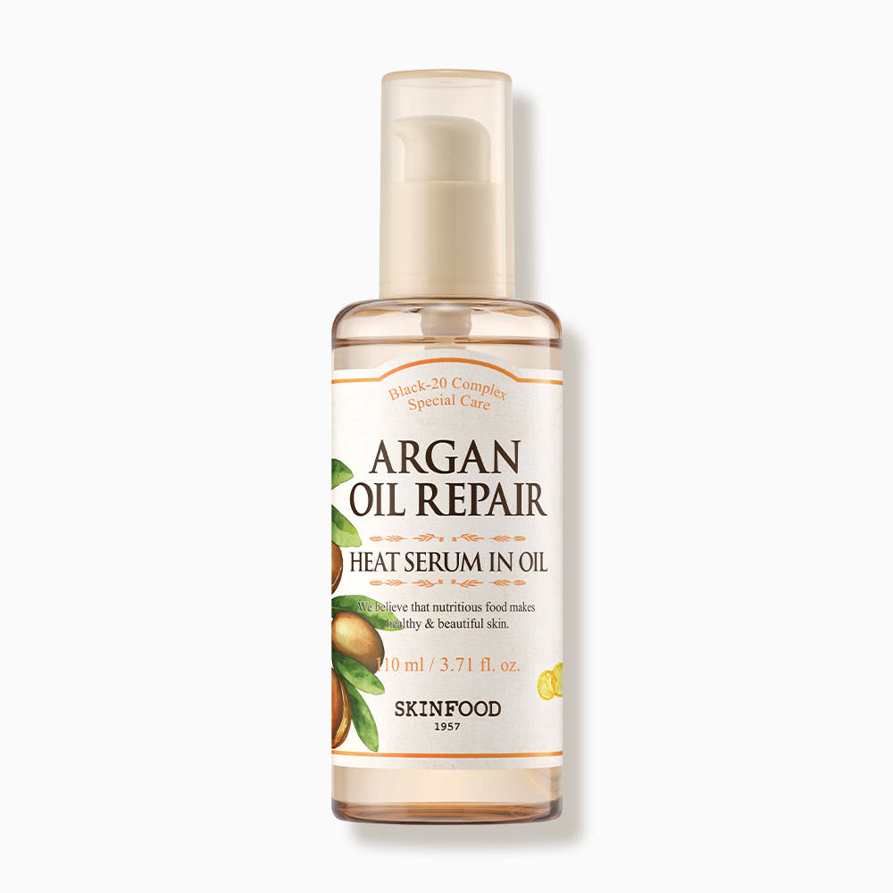SKINFOOD Argan Oil Repair Plus Heat Serum in Oil 110ml | Heat Protection & Repair for Damaged Hair with Argan Oil & Black-20 Complex?