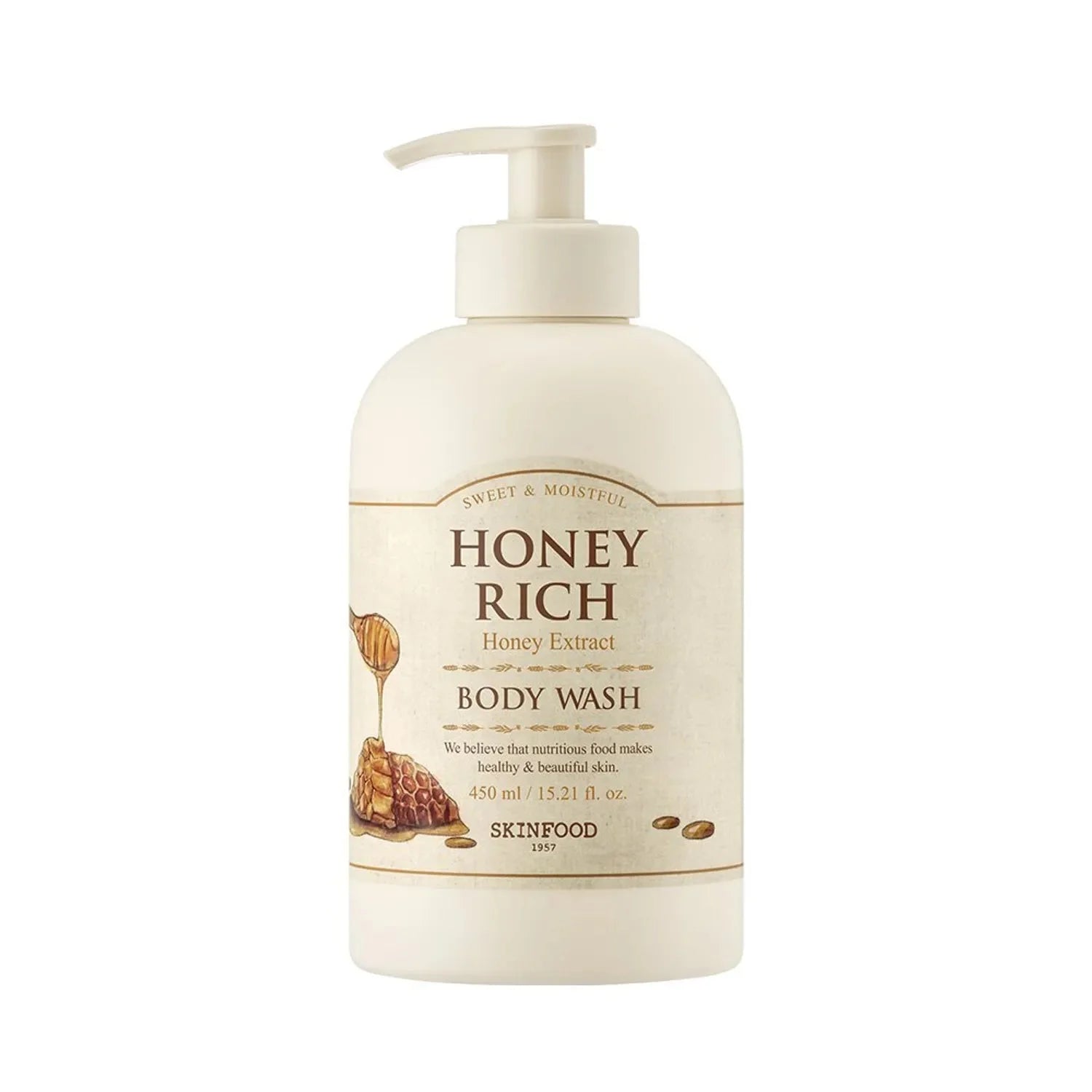 SKINFOOD Honey Rich Body Wash& 450 ml | A Moisturising Cleanser with Honey-Infused Bubbles for Silky Glowing Skin