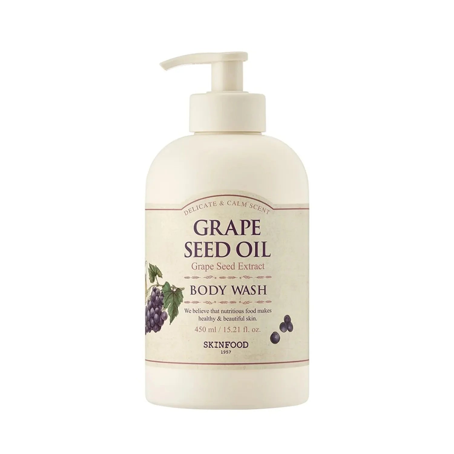 SKINFOOD Grape Seed Oil Body Wash 450ml | Nourishing & Antioxidant-Rich Shower Gel with Sweet Grape Fragrance