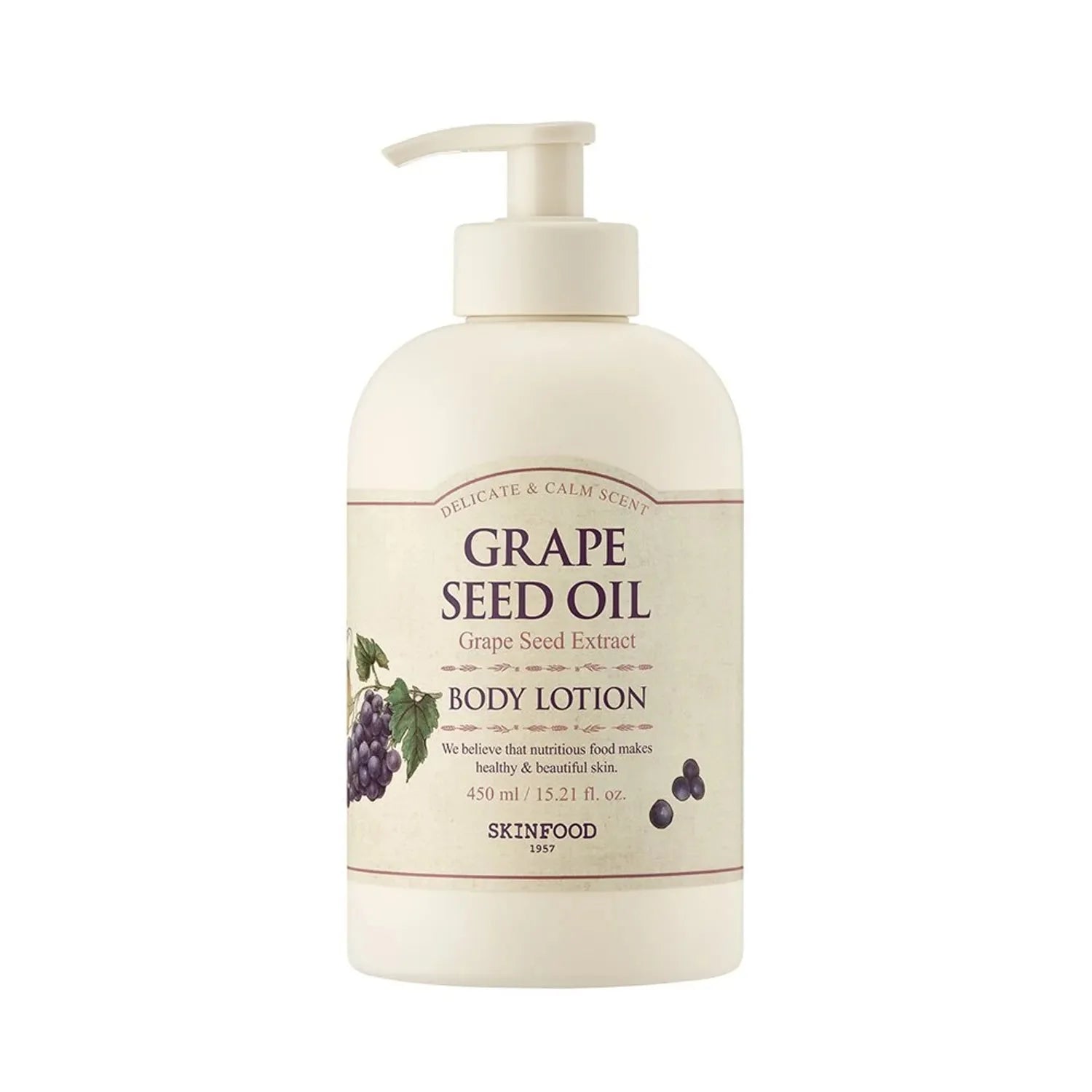 SKINFOOD Grape Seed Oil Body Lotion 450ml | Antioxidant-Rich Moisturiser for Silky, Hydrated Skin