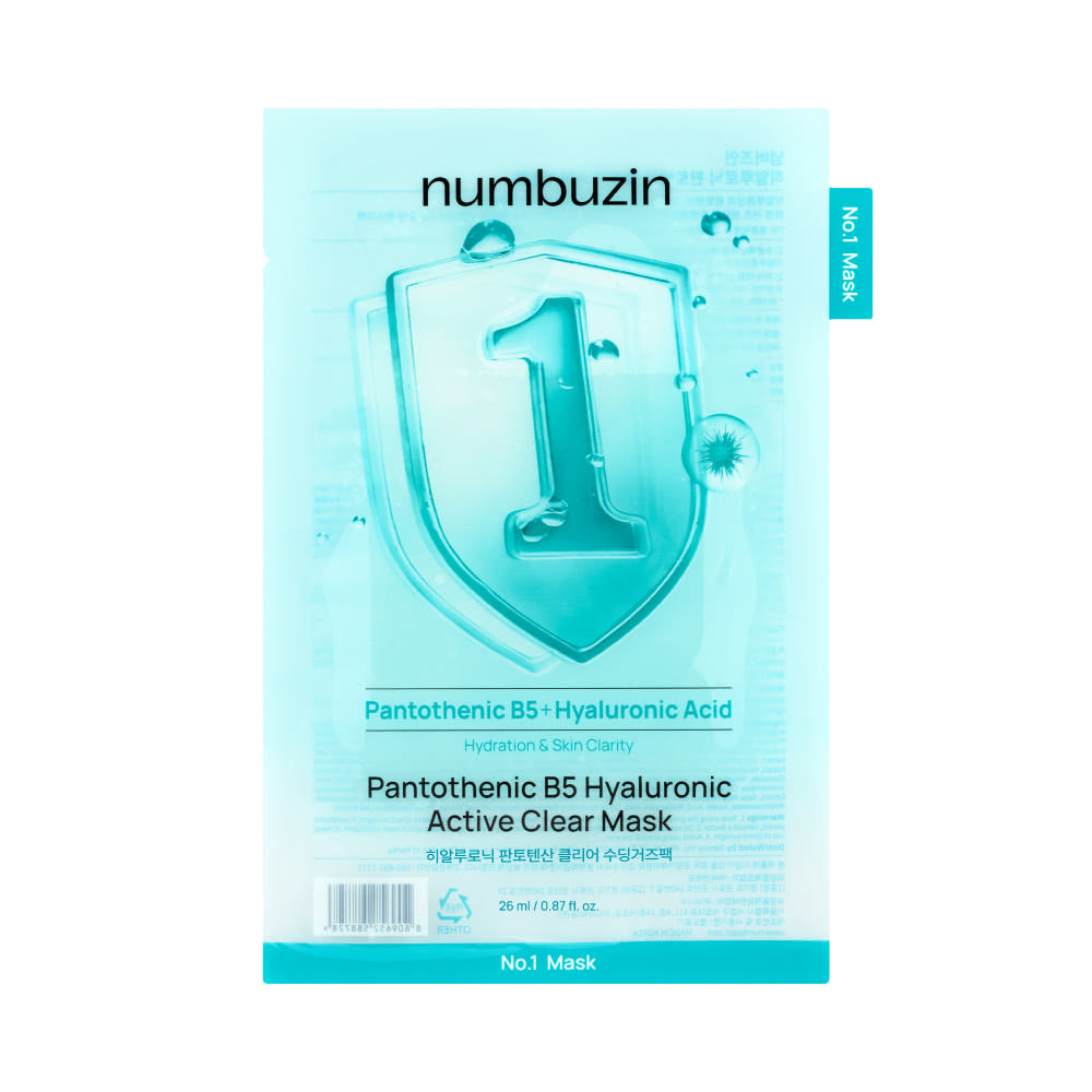 numbuzin No.1 Pantothenic B5 Hyaluronic Active Clear Mask 26ml x 10 Sheets | Deep Moisture & Acne-Friendly Calming Care