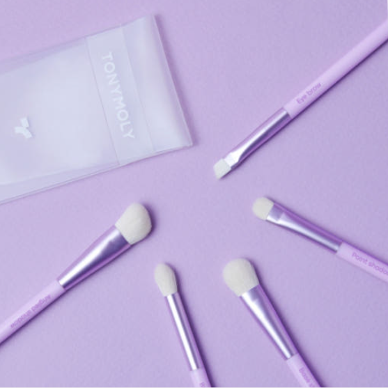 TONYMOLY Eye Make-Up Brush Set 5pcs | Professional Eye Brush Kit with Travel-Friendly Aluminium Case