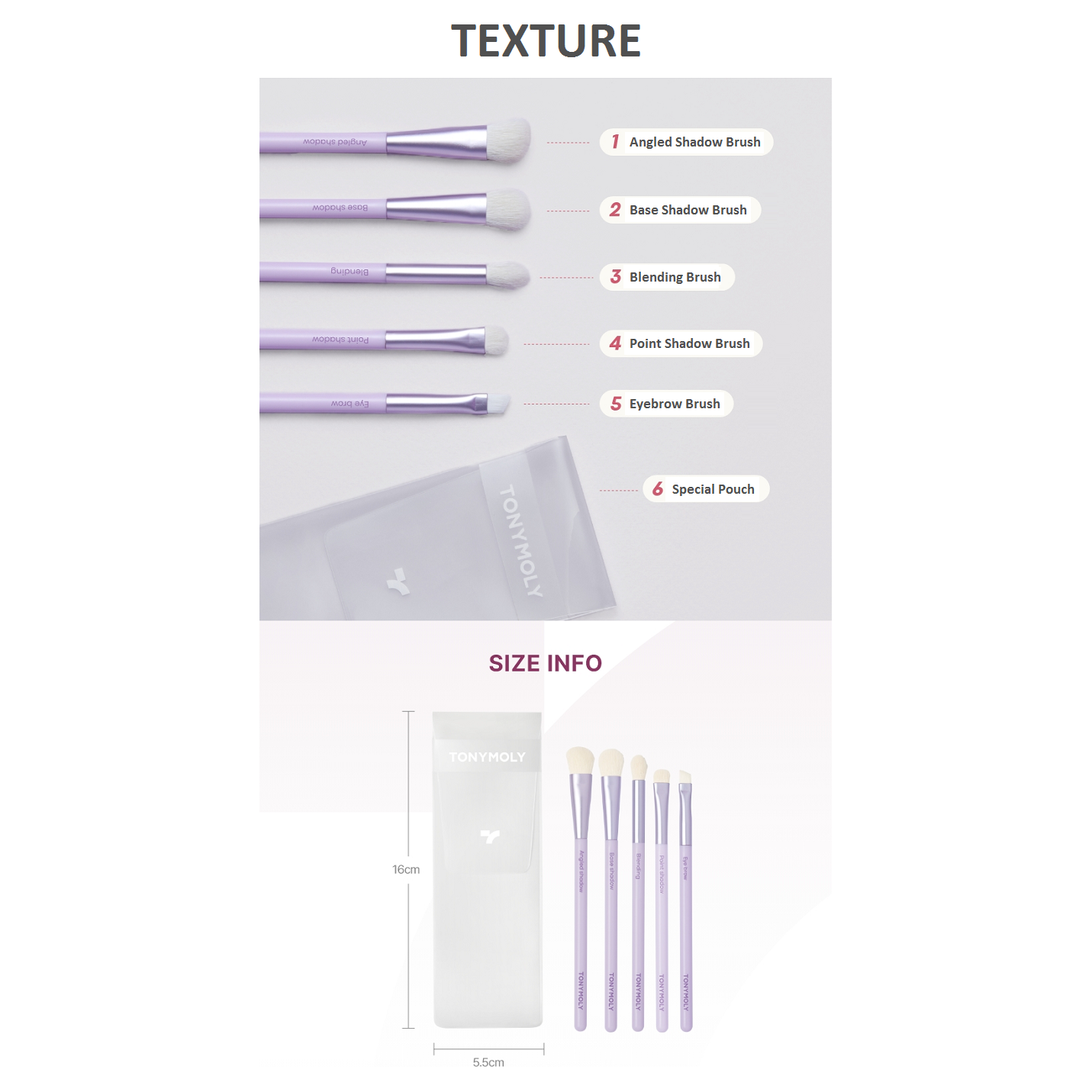 TONYMOLY Eye Make-Up Brush Set 5pcs | Professional Eye Brush Kit with Travel-Friendly Aluminium Case