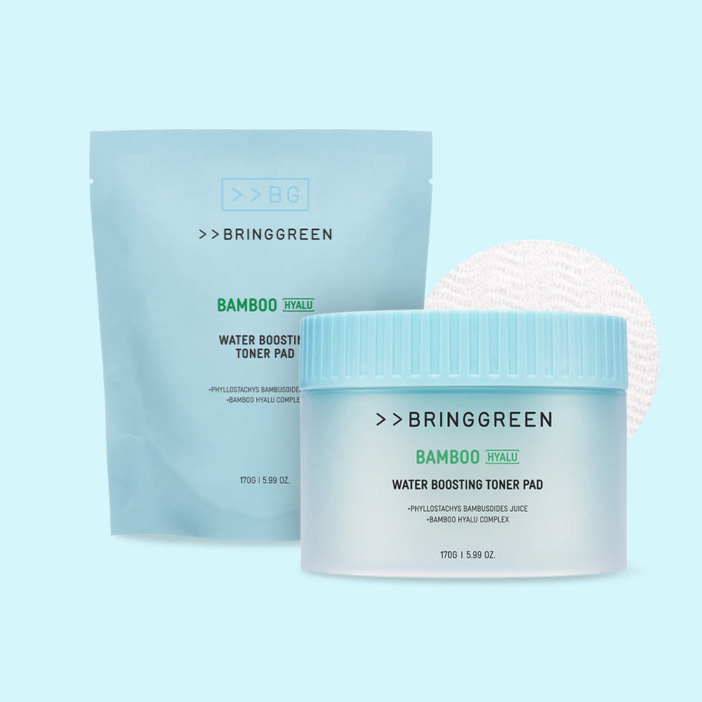 BRINGGREEN Bamboo Hyalu Water Boosting Toner Pad Set – 170g/80 Pads + 170g Refill | Instant Hydration & Skin Comfort