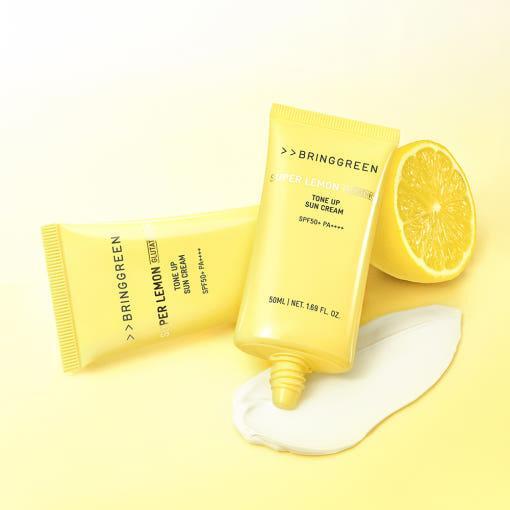 BRINGGREEN Super Lemon Glutathione Tone Up Sun Cream SPF 50+ – 50ml + 50ml Set | Brightening Sun Protection with Deep Melanin Care