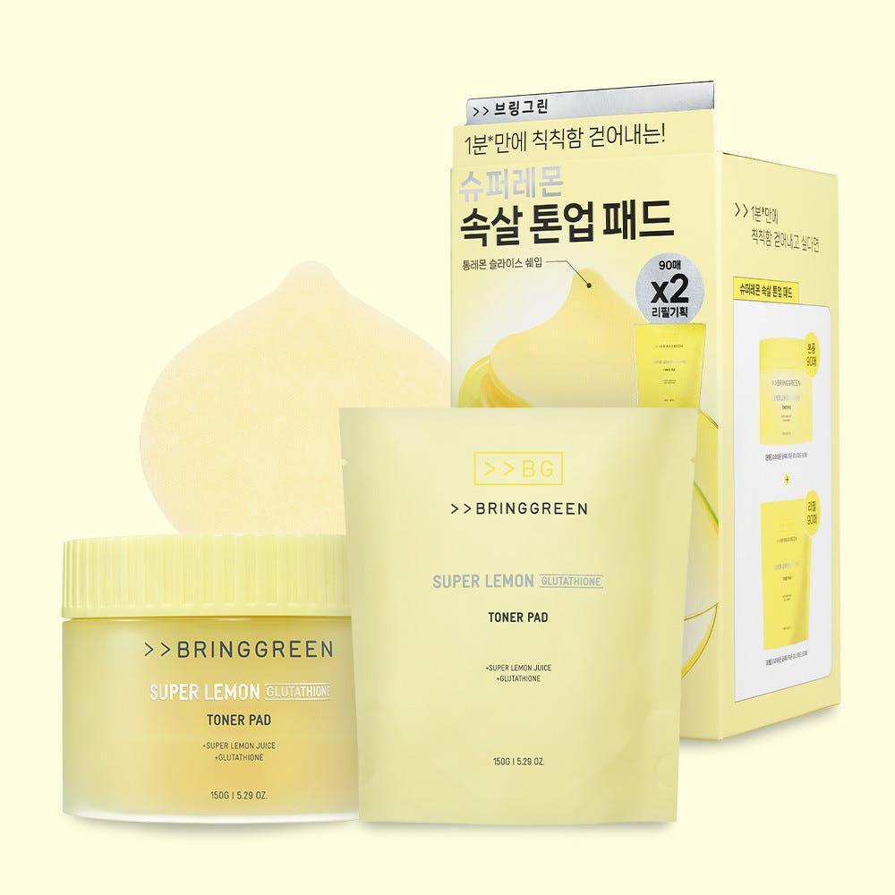 BRINGGREEN Super Lemon Glutathione Toner Pad Set 150g/90pads + 150g/90pads(Refill)
