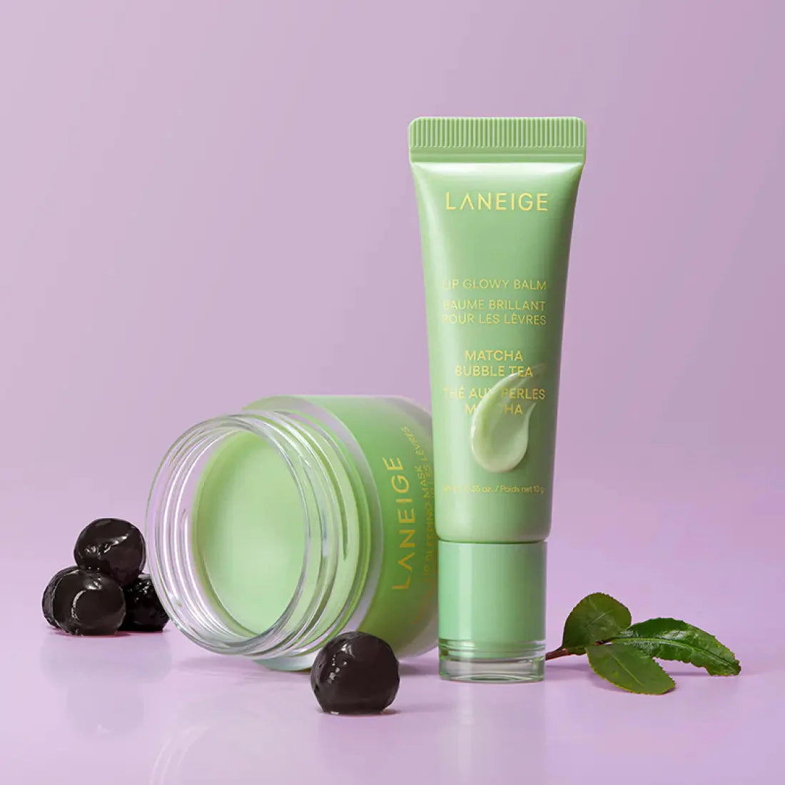 LANEIGE Lip Glowy Balm #Matcha Bubble Tea – Hydrating Glossy Lip Balm with Shea Butter – 10ml