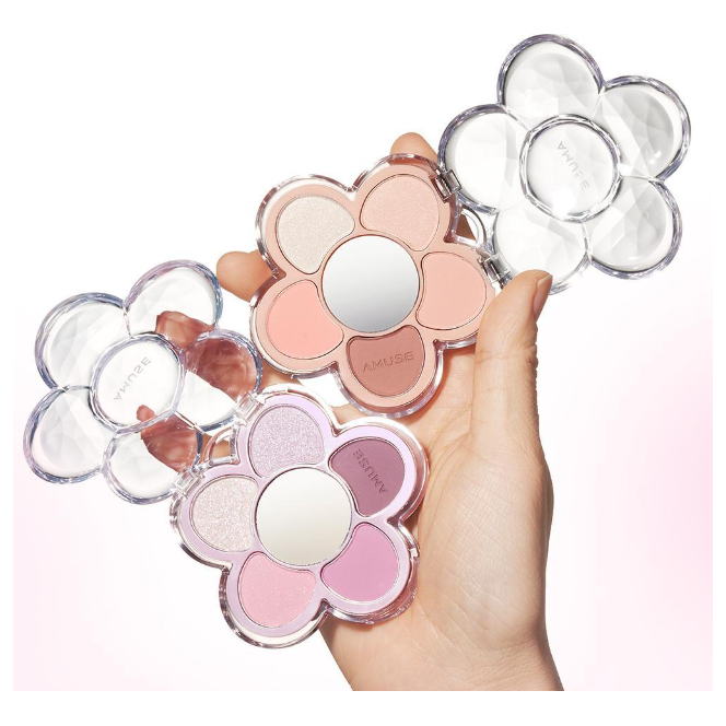 AMUSE Flora Eye Palette 4.5g (4 Colors) | Pocket-Sized Floral-Inspired Eye, Cheek & Highlight Palette