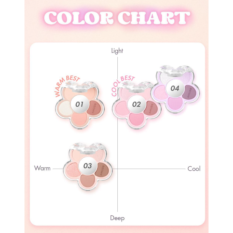 AMUSE Flora Eye Palette 4.5g (4 Colors) | Pocket-Sized Floral-Inspired Eye, Cheek & Highlight Palette