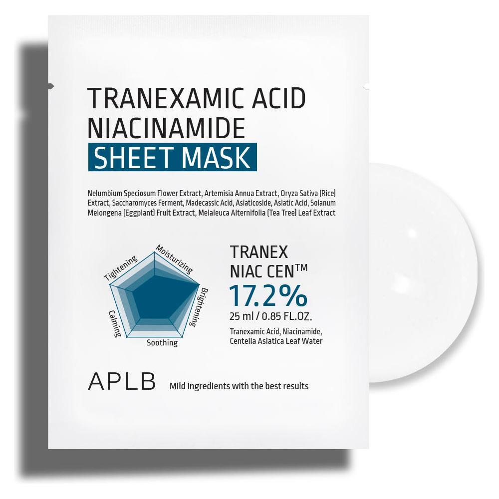 APLB Tranexamic Acid Niacinamide Sheet Mask  10 Pack Professional Brightening & Soothing Treatment for Dull, Uneven Skin