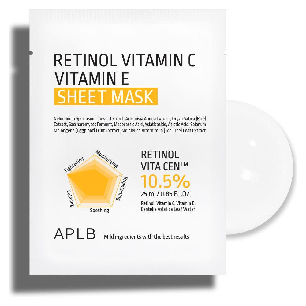 APLB Retinol + Vitamin C & E Sheet Mask  10 Pack Professional-Grade Brightening & Anti-Aging Treatment