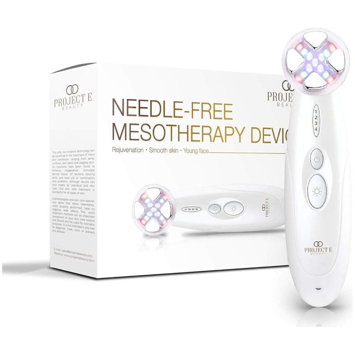 Project E Beauty Facial & Eye Photon Ultrasonic Device Red, Blue & Green LED Therapy with Vibration Technology for Anti-Aging & Blemish Control