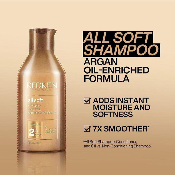 Redken All Soft Shampoo 300ml | For Dry Hair, Argan Oil-Infused Moisture & Shine