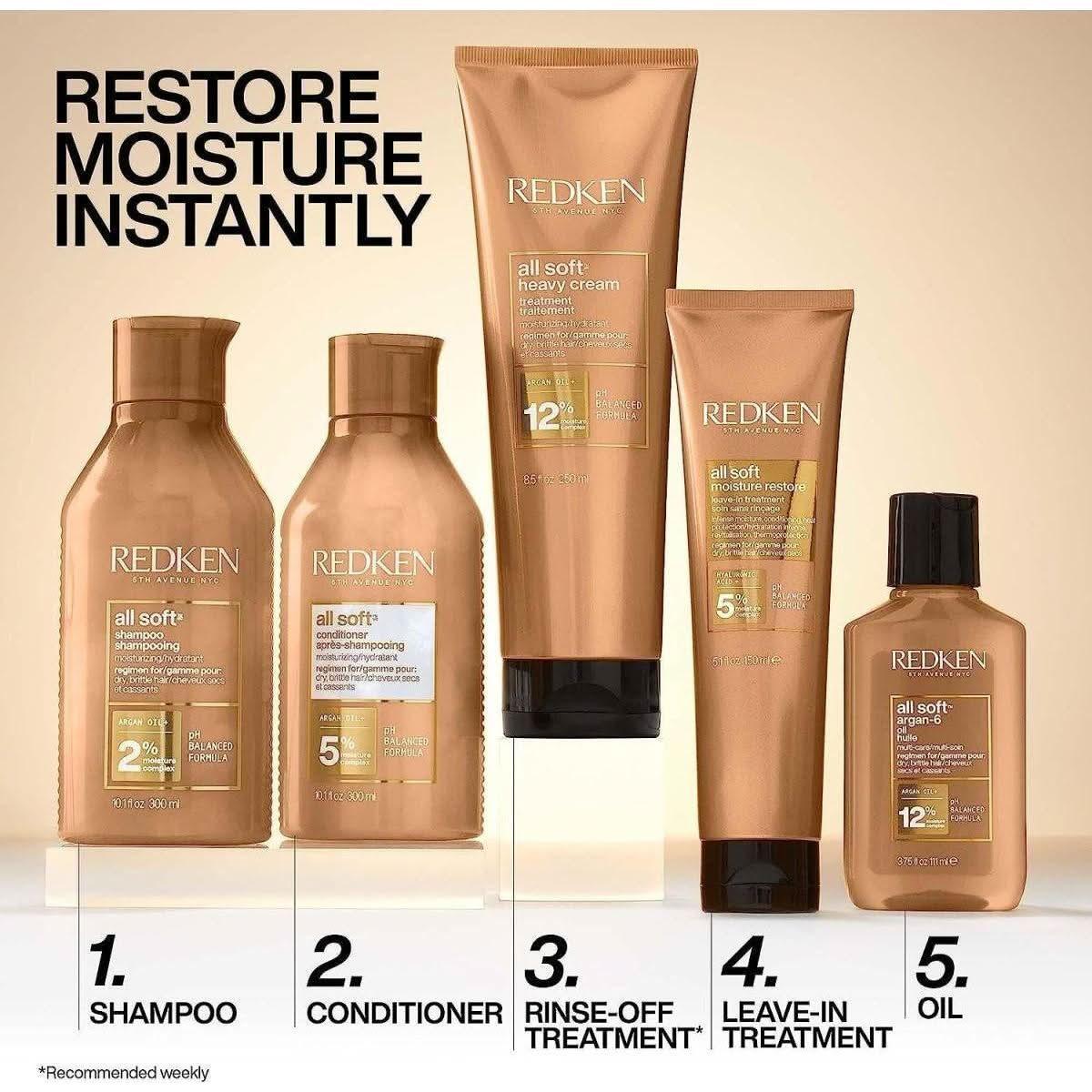 Redken All Soft Shampoo 300ml | For Dry Hair, Argan Oil-Infused Moisture & Shine