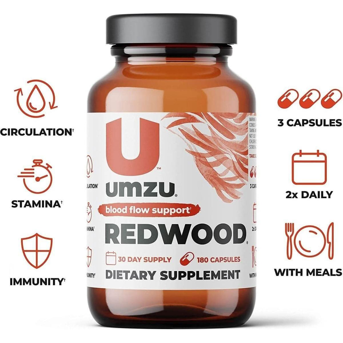 REDWOOD Nitric Oxide & Circulatory Support - 30 Day Supply - 180 Capsules