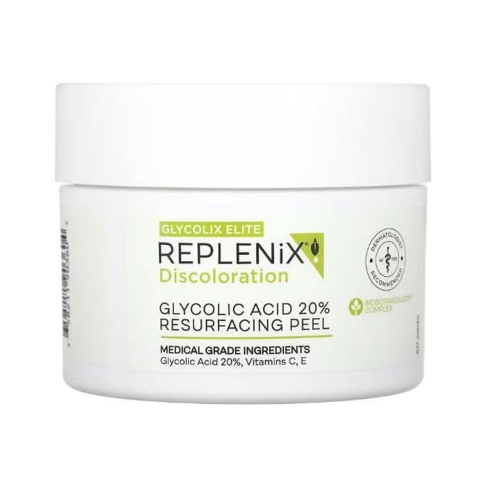 Replenix Discoloration 20% Glycolic Acid Resurfacing Peel Pads 60 Count Advanced Skin Brightening & Exfoliating Treatment for Radiant, Even-Toned Skin