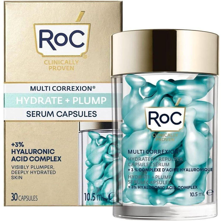 RoC Multi Correxion Hydrate + Plump Serum Capsules 30 Count Fast-Acting Hyaluronic Acid for Visibly Plumper, Firmer Skin