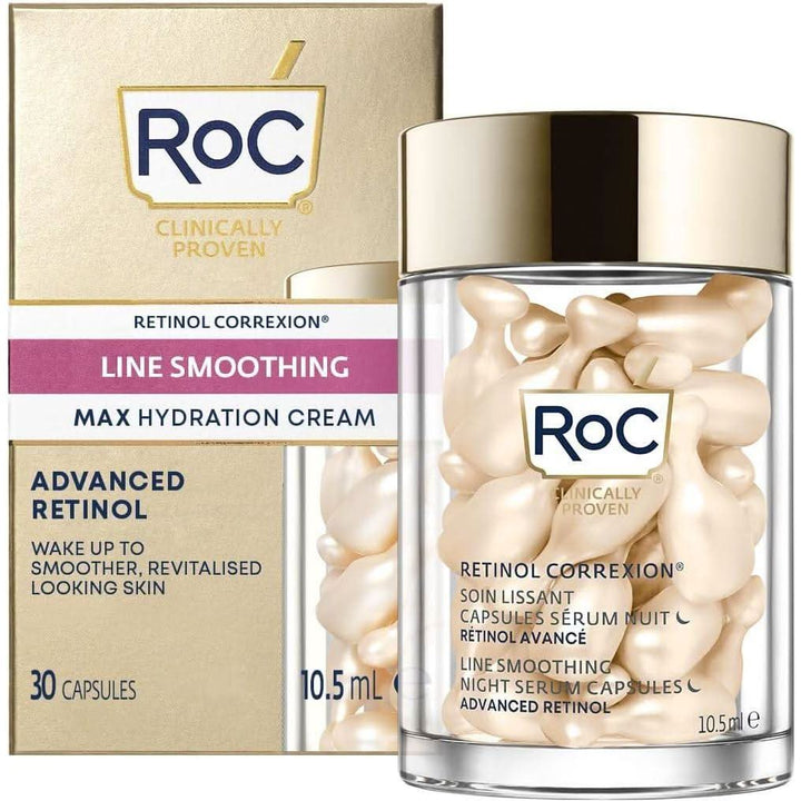 RoC Skincare Retinol Correxion Line Smoothing Night Serum Capsules 30 Count Advanced Anti-Aging Treatment with Pure Retinol for Nightly Renewal