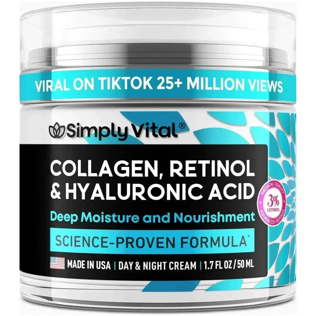Simply Vital Collagen, Retinol & Hyaluronic Acid Cream 50ml | Viral Anti-Aging Moisturiser for Firm, Glowing Skin Simply Vital