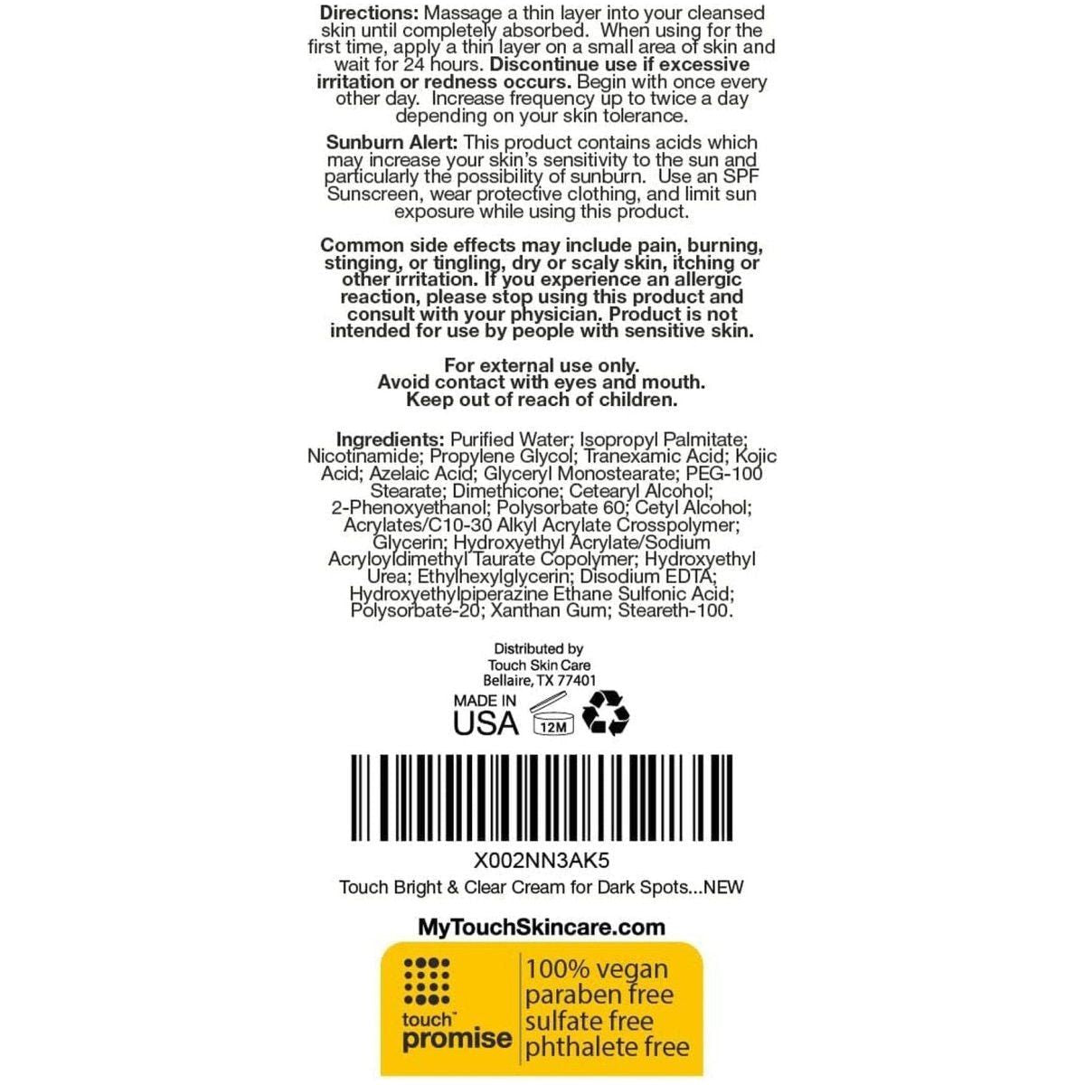 Touch Dark Spot Corrector Cream - Azelaic, Kojic & Tranexamic Acid - 15ml