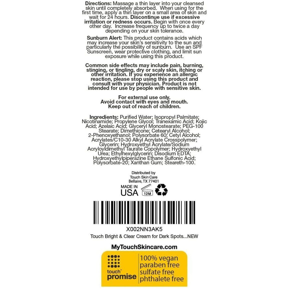 Touch Dark Spot Corrector Cream - Azelaic, Kojic & Tranexamic Acid - 15ml