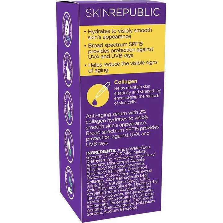 Skin Republic Collagen 2% + SPF15 Serum 30ml | Hydrating Anti-Aging Daily Protection Skin Republic