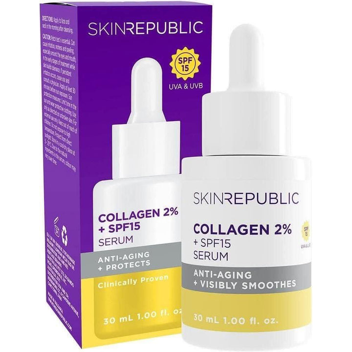 Skin Republic Collagen 2% + SPF15 Serum 30ml | Hydrating Anti-Aging Daily Protection Skin Republic