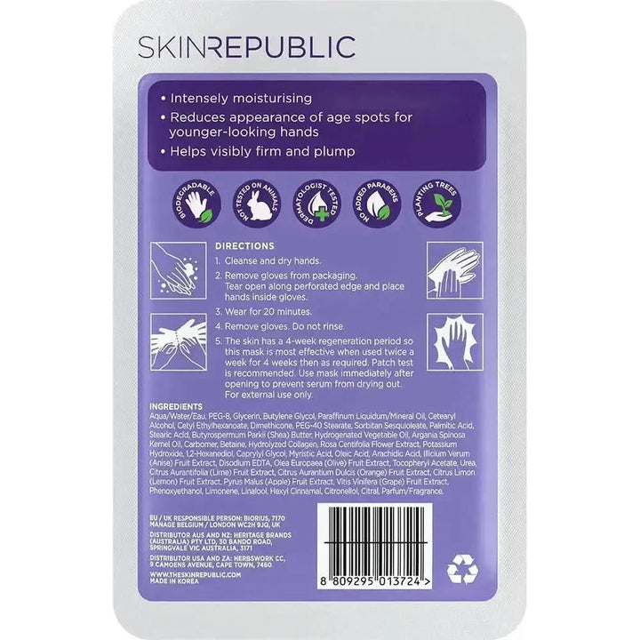 Skin Republic Hand Repair Hand Mask | Collagen, Shea Butter & Vitamin E for Softer, Younger-Looking Hands