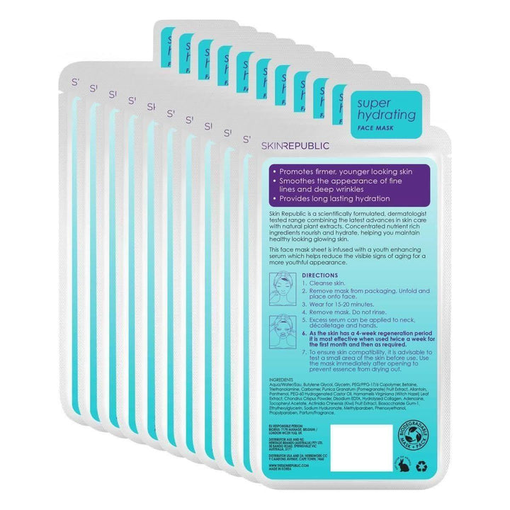 Skin Republic Hyaluronic Acid + Collagen Face Sheet Mask (Pack of 10) | Deep Hydration & Anti-Aging Save 30% Skin Republic