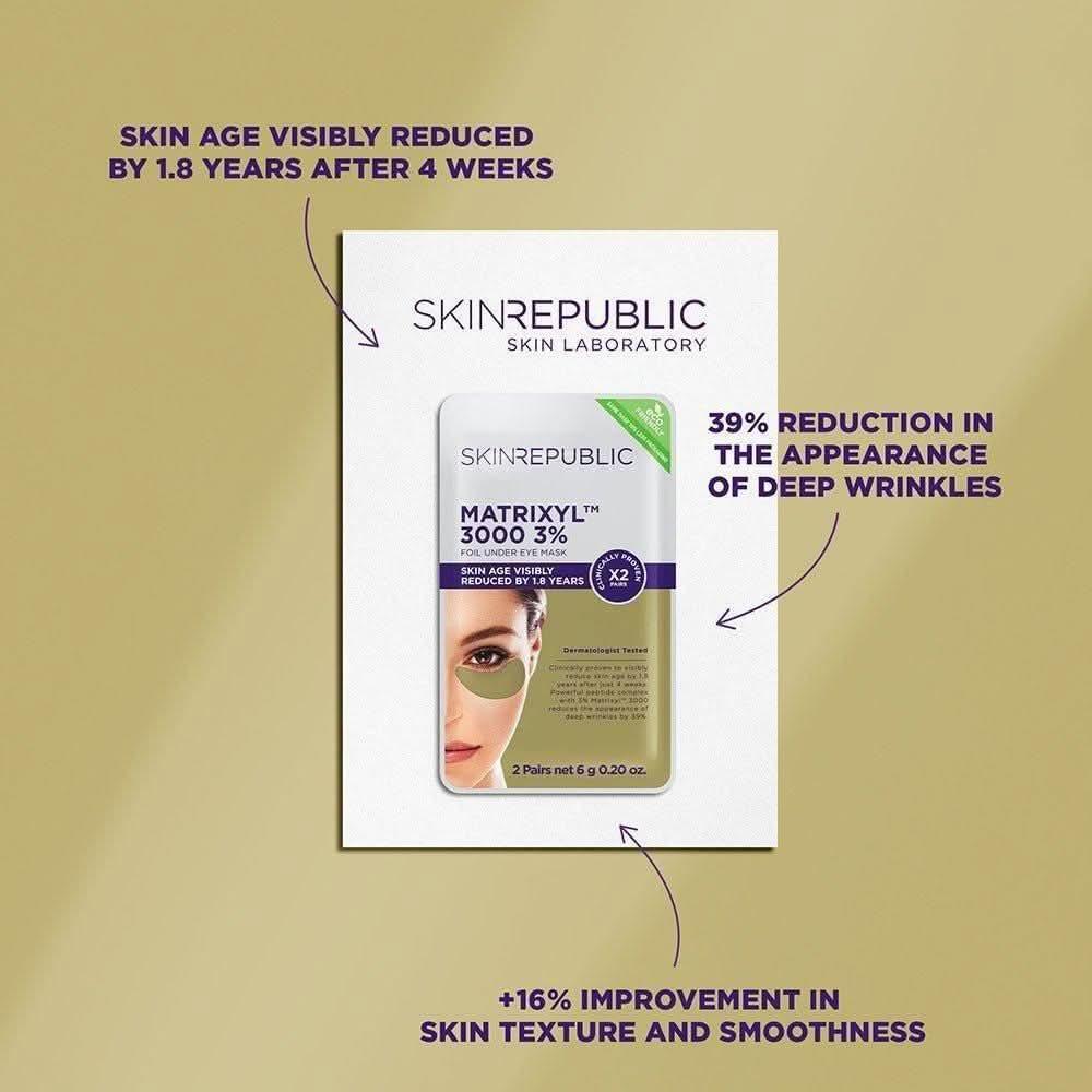 Skin Republic Matrixyl 3000 3% Foil Under Patch Pack of 10 | Clinically Proven to Reduce Deep Wrinkles & Visibly Reverse Skin Age Skin Republic