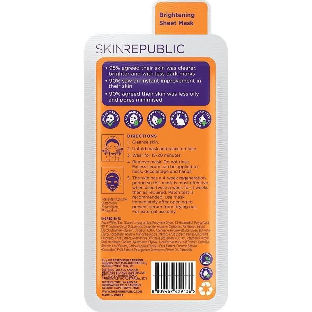 Skin Republic Niacinamide 2% Sheet Mask Pack of 10 | Brightens, Clears & Minimises Pores Skin Republic