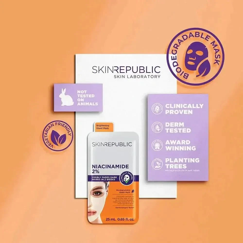 Skin Republic Niacinamide 2% Sheet Mask Pack of 10 | Brightens, Clears & Minimises Pores Skin Republic