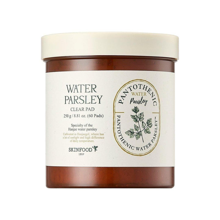 SKINFOOD Pantothenic Water Parsley Clear Pad 250g (60 Pads) | Soothing & Exfoliating Toner Pads for Sensitive & Oily Skin