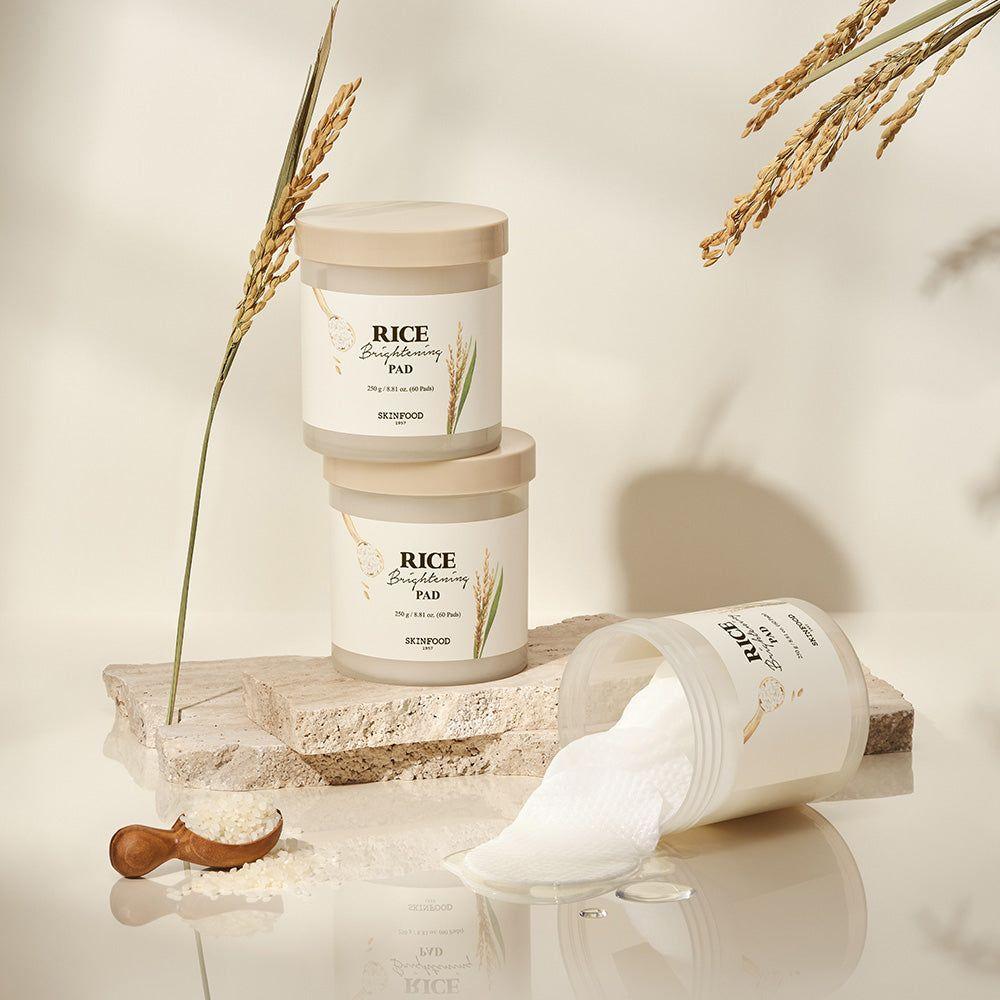 SKINFOOD Rice Brightening Toner Pads 60 Pads | Daily Exfoliating & Hydrating Pads for Dull & Uneven Skin | Pore Refining with PHA & Rice Extract