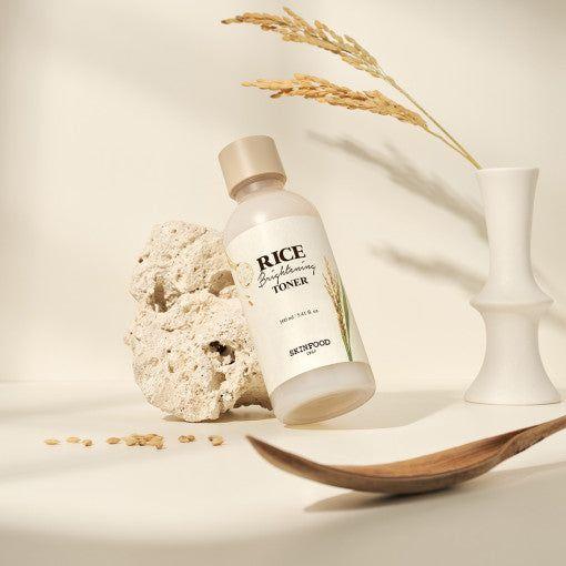 SKINFOOD Rice Brightening Toner 160ml | PHA & Rice Extract Exfoliating Toner for Dull & Porous Skin | Daily Hydrating & Pore-Refining Treatment