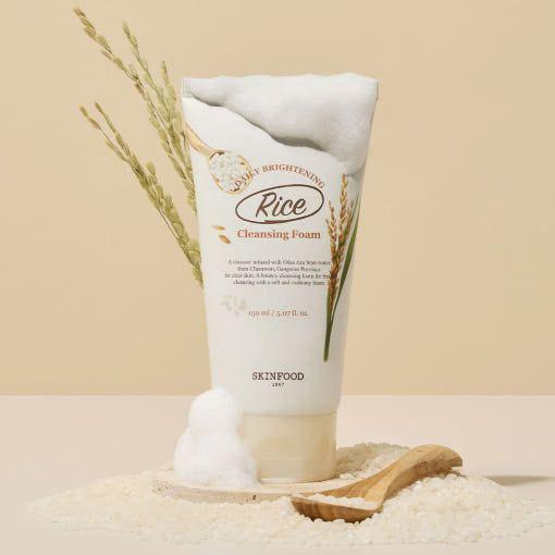SKINFOOD Rice Daily Brightening Cleansing Foam 150ml | Gentle Exfoliating Face Wash with Rice Extract | For Dull & Dry Skin Description
