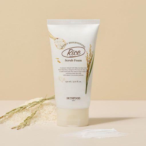 SKINFOOD Rice Daily Brightening Scrub Foam 150ml | Gentle Exfoliating Facial Cleanser with Rice Extract | For Dull & Dry Skin Types