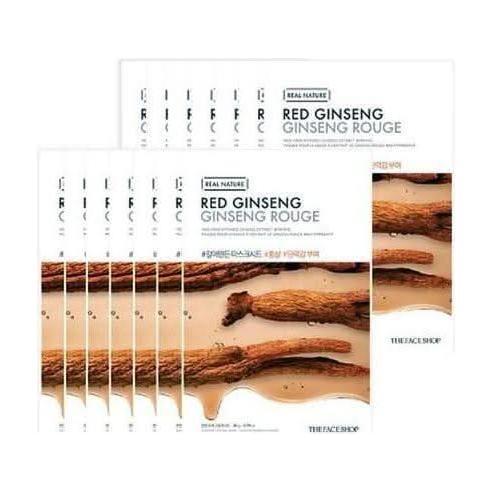 THE FACE SHOP Real Nature Red Ginseng Face Mask 10-Pack | Revitalising & Energising Sheet Masks for Dull, Tired Skin