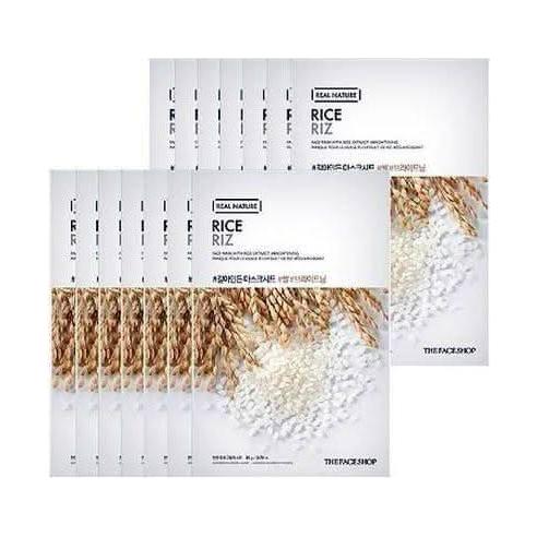THE FACE SHOP Real Nature Rice Face Mask 10 Sheet Brightening & Illuminating Treatment for Dull Skin