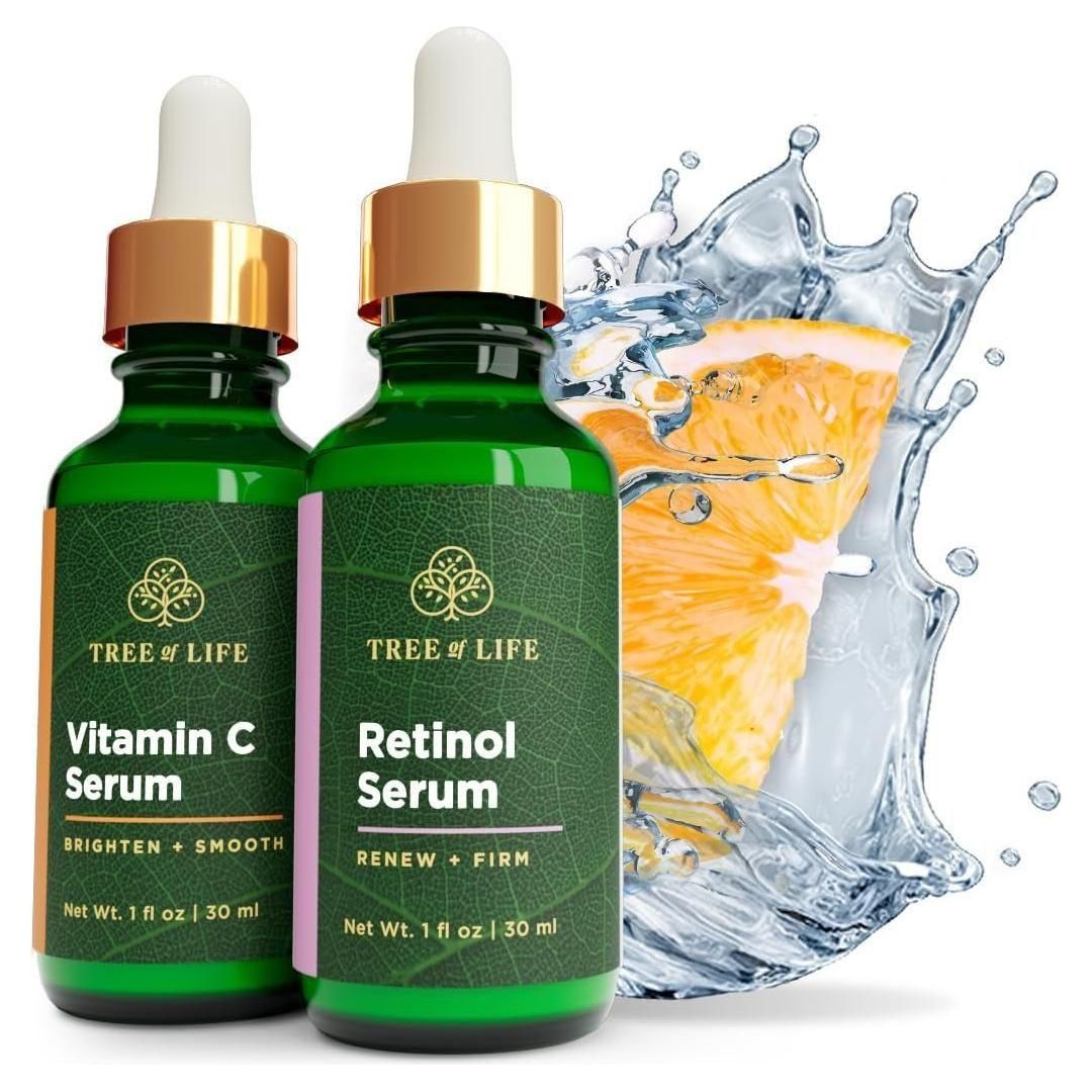 Tree of Life Vitamin C Brightening Serum & Retinol Firming Serum 2 Pack | AM & PM Duo for Radiance & Firmness Tree Of Life