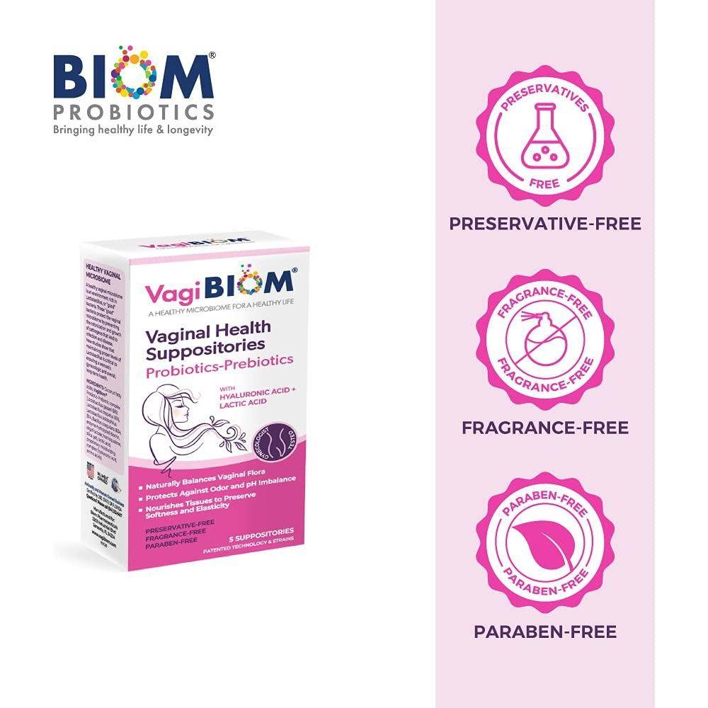 Vagibiom Lactobacillus Vaginal Suppository 5 Count | Microbiome Balance, pH Support & Soothing Relief