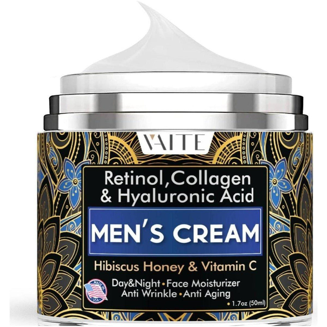 VAITE Retinol, Collagen & Hyaluronic Men¡¯s Cream 50ml | Anti-Aging Moisturiser for Men with Eye Bag & Wrinkle Care Vaite
