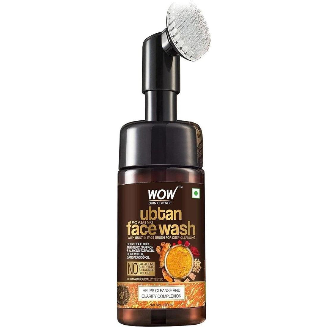 WOW Skin Science Ubtan Foaming Face Wash | Deep Cleansing with Turmeric, Sandalwood & Saffron + Built-in Silicone Brush