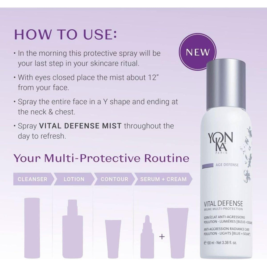 YonKa Paris Vital Defense Brume Multi Protection Mist 100ml  Pollution Shield Face Mist to Hydrate, Soothe & Protect All Day
